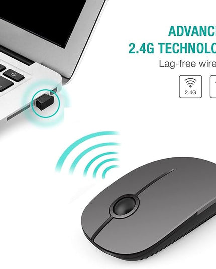 VssoPlor Wireless Mouse, 2.4G Slim Portable Computer Mice with Nano Receiver Quiet Silent Optical Laptop Mouse for Notebook, PC, Laptop, Computer-Black and Gray