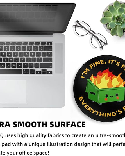 Dumpster on Fire Small Mouse Pad, Cute Funny Round Mousepad with Non-Slip Rubber Base, This is Fine Mouse Pads for Desk Accessories Laptop Gaming Office Supplies Decor(8.6 x 8.6 Inch)