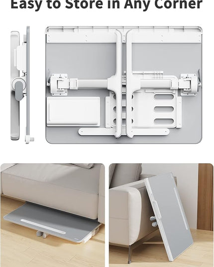 Laptop tray, SAIJI 60*45cm Table lap for bed, Multi-purpose Premium Lapdesk, Height Angle adjustable, with Book Stand, Drawer, Tablet slot, for Eating, Working, Writing, Gaming, Drawing (Light Grey)
