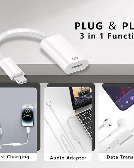 USB C to Lightning Headphone Audio Adapter, Type C Male to Female Lightning Earphone Converter with Charge/Data Transfer, Compatible with iPhone 16/15 Plus/Pro/Max, iPad Pro/Air 6/5/4, MacBook（2 Pack）