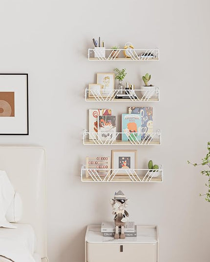 Floating Shelves for Wall Set of 4, Different Sizes Mounted Wood Floating Shelf, Wall Shelves for Living Room, Bedroom, Bathroom, Kitchen, Farmhouse Decor, Office