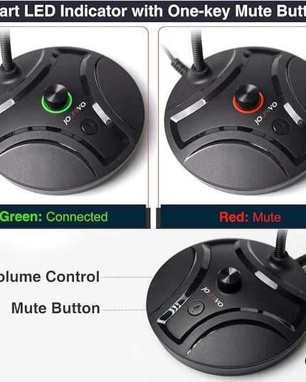 JOUNIVO USB Computer Microphone JV605 PRO with Mute Button & Volume Knob Compatible with PC Laptop Desktop Mac PS4, Play & Plug Gooseneck Mic Recording for Gaming, Streaming, YouTube, Vocal