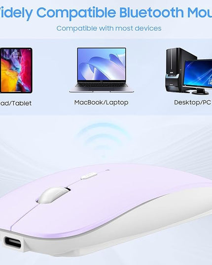 SUNGI Bluetooth Mouse,Rechargeable Wireless Mice for MacBook Pro/MacBook Air,Bluetooth Wireless Mouse for Laptop/PC/Mac/iPad pro/Computer,Purple