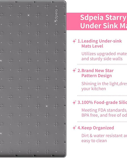 Sdpeia Under Sink Mat 19"×19" Waterproof Silicone Cabinet Liner & Sink Protector for Kitchen & Bathroom, Multi-Purpose Organizers Tray for Pets, Laundry, Cat Litter Mat,Gray