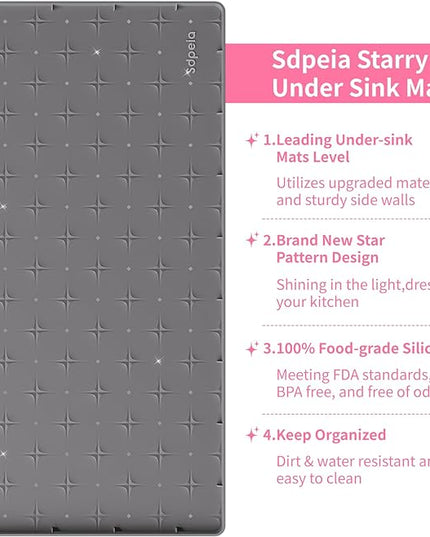 Sdpeia Under Sink Mat 22"×14" Waterproof Silicone Cabinet Liner & Sink Protector for Kitchen & Bathroom, Multi-Purpose Organizers Tray for Pets, Laundry, Cat Litter Mat,Gray