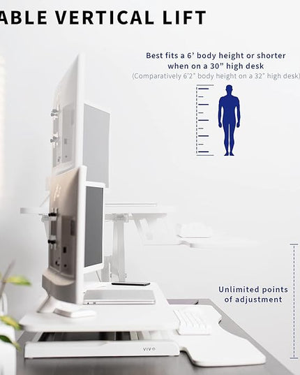 VIVO 42 inch Desk Converter, K Series, Height Adjustable Sit to Stand Riser, Dual Monitor and Laptop Workstation with Wide Keyboard Tray, White, DESK-V042KW