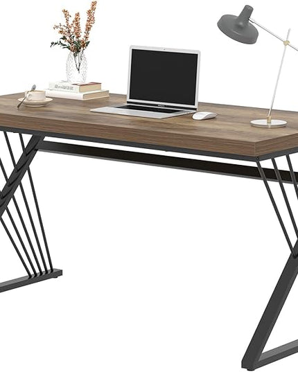 FOLUBAN Computer Desk, Modern Home Office Desk, Wood and Metal Study Writing Gaming Table for Bedroom Living Room, Rustic Oak, 53 Inch
