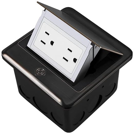 Vagueior Recessed Floor Electrical Outlet Kit,Waterproof Electrical Outlet Covcer Box,Hidden 20A Tamper-Resistant Receptacle Outlet with Slow Elastic Damping ，ETL Certified,ORB