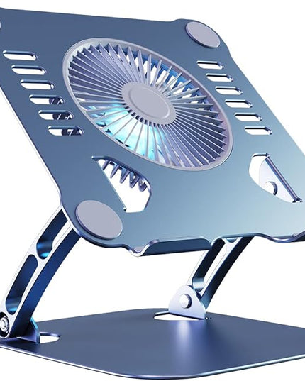 SHUWEI Laptop Cooling Stand with 3 Speed Fan, Adjustable Height Laptop Stand for Desk, Ergonimic Aluminum Laptop Cooling Pad for 10-15'' Notebook - Bule-Gray
