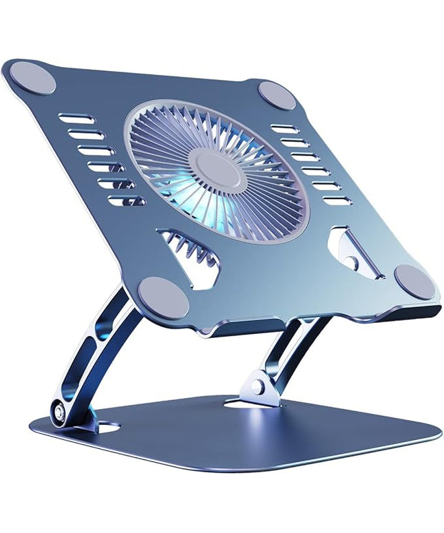 SHUWEI Laptop Cooling Stand with 3 Speed Fan, Adjustable Height Laptop Stand for Desk, Ergonimic Aluminum Laptop Cooling Pad for 10-15'' Notebook - Bule-Gray