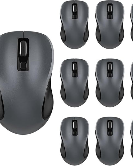 WisFox 2.4G Wireless Mouse for Laptop, Ergonomic Computer Mouse with USB Receiver and Type-C Adapter, 3 Adjustable Levels DPI, 6 Button Cordless Wireless Mice (Grey, 10 Pack)