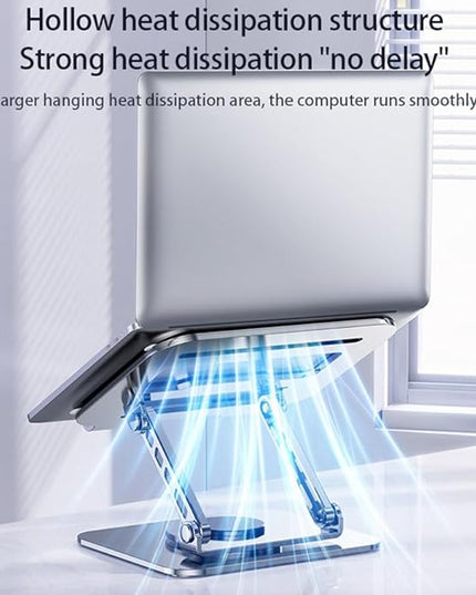 Adjustable Laptop Stand, 360 Degree Rotation, Lift, Folding Heat Dissipation Full Body Carbon Drill Material Metal Tablet Portable Stand Compatible with 21-inch Laptop, ipad Tablet - Silver