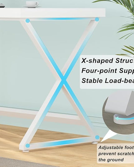 IBF White Computer Desk, Modern Home Office Desk for Writing Work Study, Simple Wooden Metal Pc Gaming Desk in Bedroom, Executive Laptop Workstation Computer Table, White Oak, 55 Inch