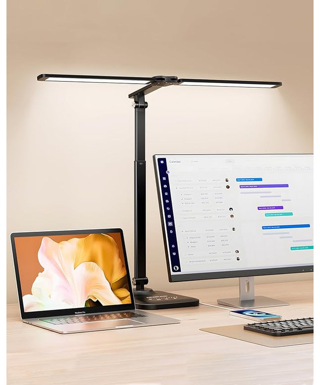 LED Desk Lamp for Office Home, Height Adjustable Architect Desk Light with USB Adapter, Stepless Dimming Desk Lamp Light for Reading, Study, Workbench
