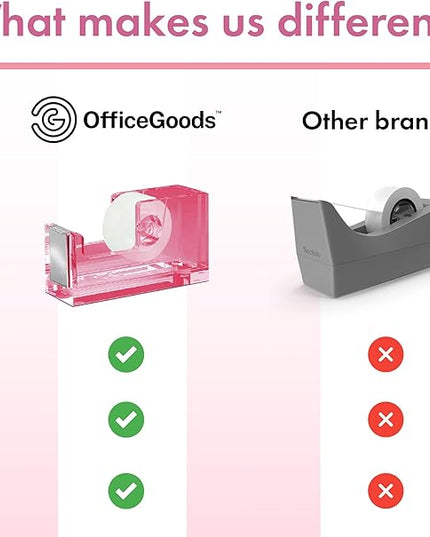 OfficeGoods Acrylic Tape Dispenser – Modern Desk Organizer for Office Supplies – Heavy Duty Refillable Tape Holder for Home and School Crafting – Stylish Desktop Accessory for Gift Wrapping, Pink
