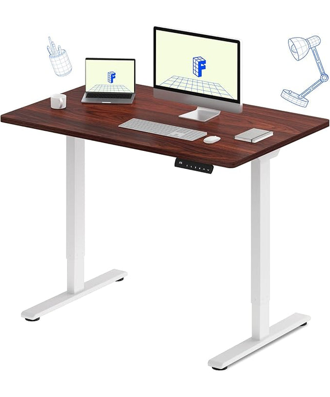FLEXISPOT E3 Dual Motor Electric Standing Desk 48 x 24 Sit Stand Up Desk, Holds 220 lbs, Adjustable Height w/ Memory Presets, One-Piece Mahogany Desktop & White Frame, Ships in 2 Boxes