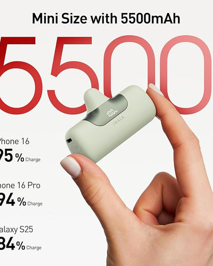 iWALK Portable Charger 5500mAh Next-Gen Small Power Bank 22.5W Fast Charging Battery USB-C Portable Phone Charger for iPhone 17/16/15 17 Plus 17 Pro Max iPad, Samsung Galaxy S25 S24 S23 Android, Green