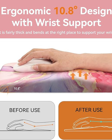 Ospelelf Pink Mouse Pad with Wrist Support Large Ergonomic Office Comfy Pain Relief Mousepad Wrist Rest