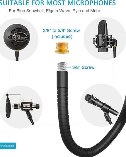 ZealSound Microphone Arm Stand,19 Inch Long Universal Gooseneck Desktop Mic Stand with 3/8" to 5/8" Adapter and Microphone Clip Holder, Upgraded Heavy Duty Desk Clamp for Blue Snowball Ice Mics Spark