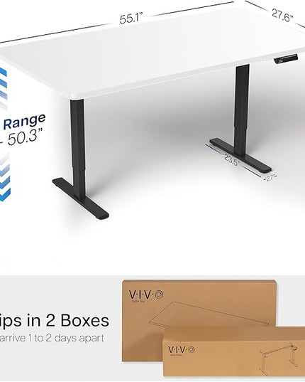 VIVO Electric 55 x 28 in Dual Motor Sit Stand Desk, Memory Height Adjustment, 2B Series, White Top Black Frame, DESK-KIT-2B55W