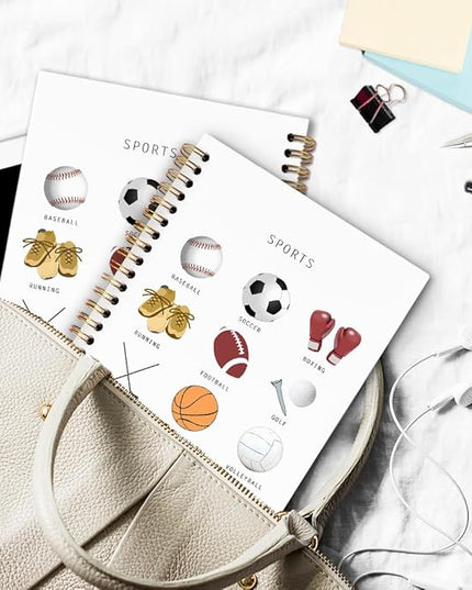 dvhdajed Sports Kids Spiral Notebook, Gifts for Sports Lovers Fans Journaling Notebooks, Exercise Activities Spiral Journal for Kids Boys, Athlete Office School Supplies Gifts, 5.5x8.3 In