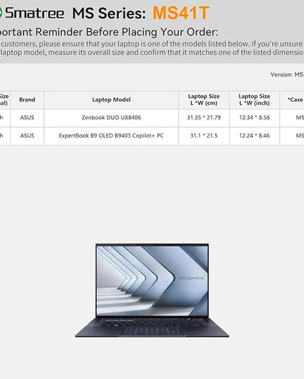 Smatree MS41T Hard EVA Protective Sleeve Case with Stand Compatible for 14 inch ASUS Zenbook Duo UX8406, for 14 inch Zenbook 14 UM3406, for 14inch ExpertBook B9 OLED B9403 Notebook Bag, White