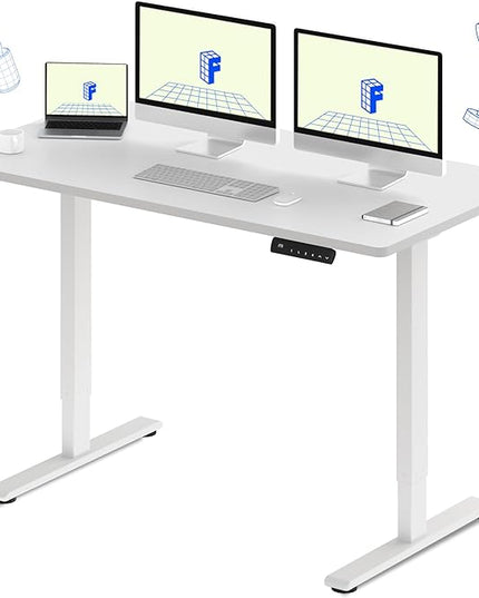 FLEXISPOT E3 Dual Motor 60 x 24 Electric Standing Desk Sit Stand Up Desk, Holds 220 lbs, Adjustable Height w/Memory Presets, One-Piece White Desktop & White Frame, Ships in 2 Boxes