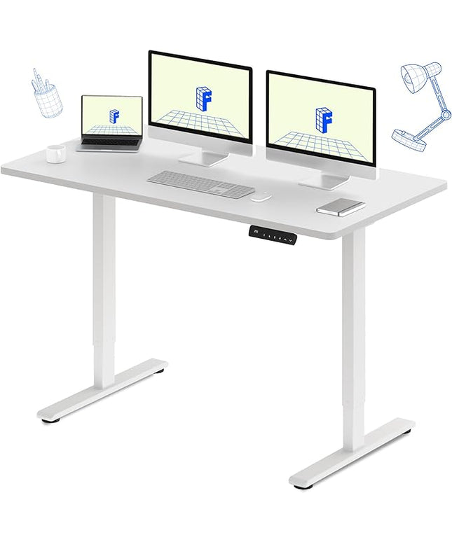 FLEXISPOT E3 Dual Motor 60 x 24 Electric Standing Desk Sit Stand Up Desk, Holds 220 lbs, Adjustable Height w/Memory Presets, One-Piece White Desktop & White Frame, Ships in 2 Boxes