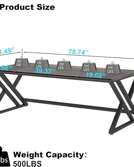 LVB 78.7 Long Executive Desk, Modern Large Computer Office Desk, Wood Metal Simple Pc Study Gaming Writing Table, Industrial Laptop Desk Workstation for Home Bedroom Living Room, Dark Gray, 78.7 Inch