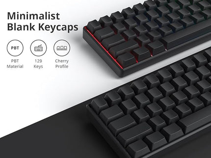 Cherry Profile Black Blank PBT Keycaps, 129 Key Custom Key caps, Minimalist Blank Keycap Set for Cherry MX Switches Mechanical Keyboard (Grey Black/Blank)