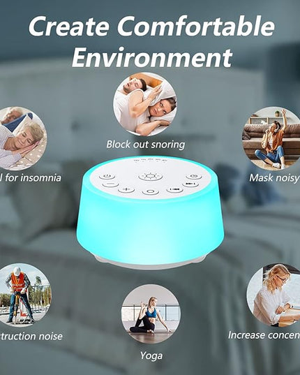 Color Noise Sound Machines with 10 Colors Night Light 25 Soothing Sounds and Sleep White Noise Machine 32 Volume Levels 5 Timers Adjustable Brightness Memory Function for Adults Kids Baby