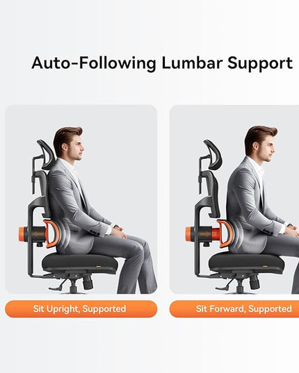 Newtral Office Chair Ergonomic - Home Office Desk Chair, Big and Tall Office Chair, Auto-Following Lumbar Support for Back Pain, Adjustable Seat Depth and Height (No Footrest, Black)