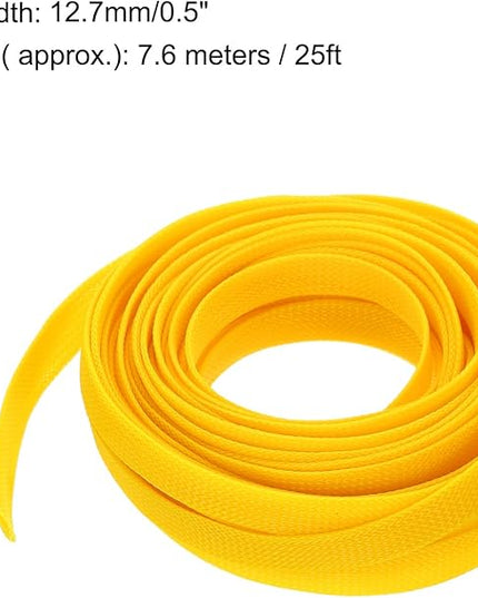 uxcell PET Expandable Sleeving 25ft 1/2" Yellow Cable Management Sleeve Cord Organizer for Wrap Protect Cable