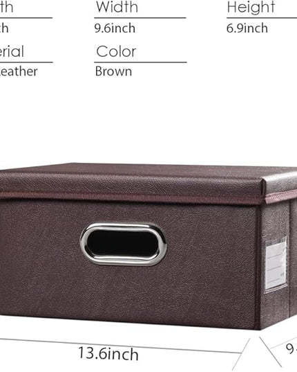 PRANDOM Collapsible Storage Box with Lid [1-Pack] Leather Fabric Foldable Storage Bin Organizer Container Basket Cube with Cover for Home Bedroom Closet Office Nursery Brown (13.6x9.6x6.9)
