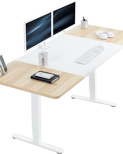 VIVO Electric 71 x 30 in Dual Motor Sit Stand Desk, Memory Height Adjustment, 2B Series, White and Light Wood Top, White Frame, DESK-KIT-2W7WC