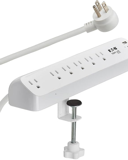 Eaton Tripp Lite Series Desk Clamp Power Strip Surge Protector, 6-Outlets, USB-A & USB-C Charging Ports, 900 Joules, 6ft Flat Extension Cord, Lifetime Manufacturer's Warranty (TLP66UCLAMP)