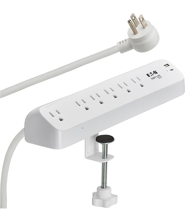 Eaton Tripp Lite Series Desk Clamp Power Strip Surge Protector, 6-Outlets, USB-A & USB-C Charging Ports, 900 Joules, 6ft Flat Extension Cord, Lifetime Manufacturer's Warranty (TLP66UCLAMP)