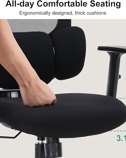 Office Chair Ergonomic Desk Chairs with Adjustable Lumbar Support & Headrest, Mesh High Back Home Office Desk Chairs with Adjustable Height Armrests, Comfy Swivel Task Computer Chair