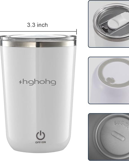 HGHOHG Self Stirring Coffee Mug, 2025 New Automatic Magnetic Stirring Cup, 12Oz, Rechargeable Electric Mixing Cup for Coffee, Milk, Tea,Portable For Travel, Office,School, Gym And Gift (White)