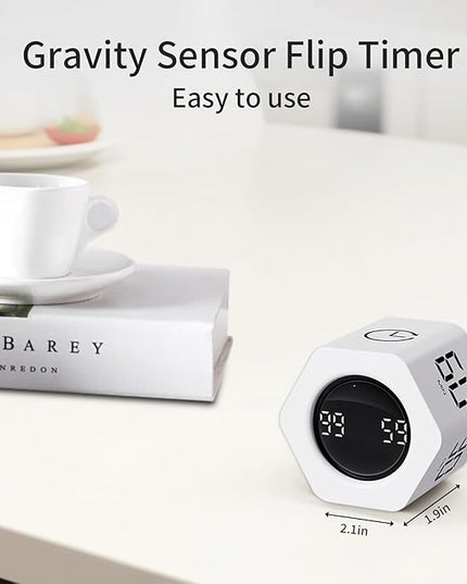 Productivity Timer Flip Gravity Sensor Pomodoro Cube Timer Countdown & Countup,1/5/10/30/60min Preset & Custom Timing, Mute/Vibrate/Sound for ADHD,Work,Study,Kitchen(1, White Hexagon)
