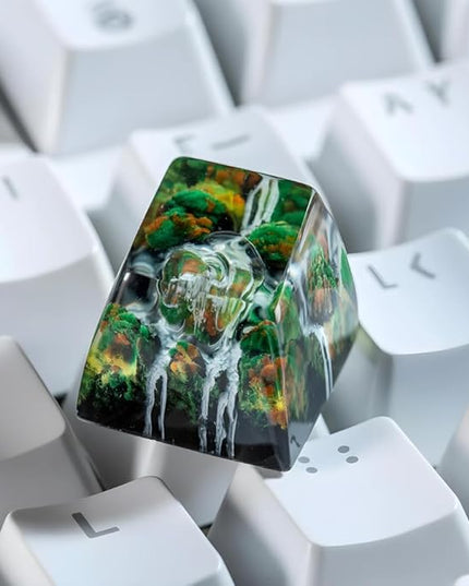 Fantasy Primary Forest Waterfall Artisan Keycap R1 SA Profile Custom Rain Forest Keycaps 1U ESC Handmade Gaming Resin Key Cap Cherry MX Switch Compatible Mechanical Keyboard Gifts for Nature Lovers