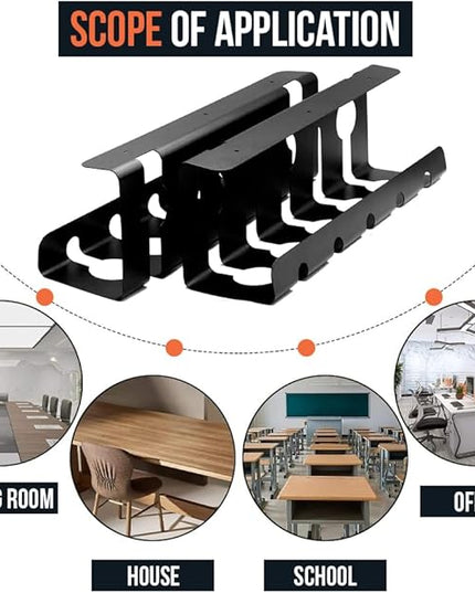 2Pcs 15.75 Inch Super Sturdy Gaming Cable Management Standing Desk wire organizer Large cord basket Under desk rack Mount With Clamps & Screws power strip holder chord organization j channel No Damage