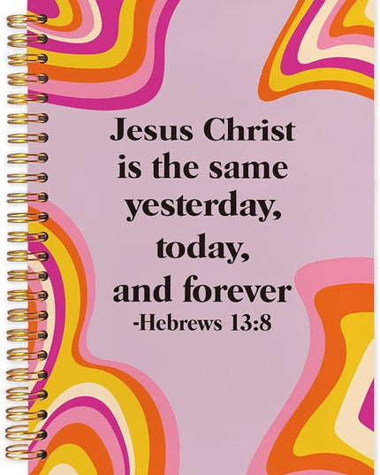 Christian Spiral Journal Notebook 5.5x8.3in, Groovy 70s Retro Pink and Orange Jesus Journal for Women, Prayer Journals for Woman, Religious Notebooks for Note Taking, Hardcover Notebook
