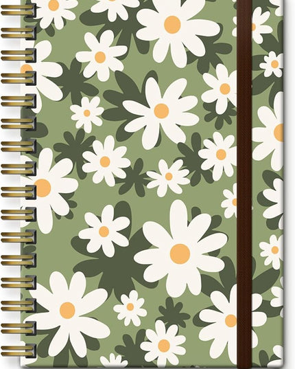 Cute Spiral Journal Notebook,A5 Hardcover Lined Journals for Women Girl 6 x 8.3 in,120 Pages Thick Paper,Cute College Ruled Writing Notebook for Gifts Office Work School (Cute Green Daisy)