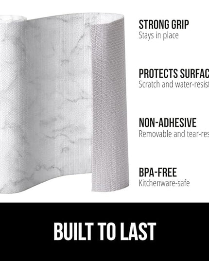 GORILLA GRIP Slip Resistant Drawer and Shelf Liner 2 Pack, Non Adhesive Water Resistant, Easy Clean and Trim, Smooth Surface Liners for Kitchen Cabinet, Shelves, Drawers, Pantry, 12 IN x 10 FT, Marble