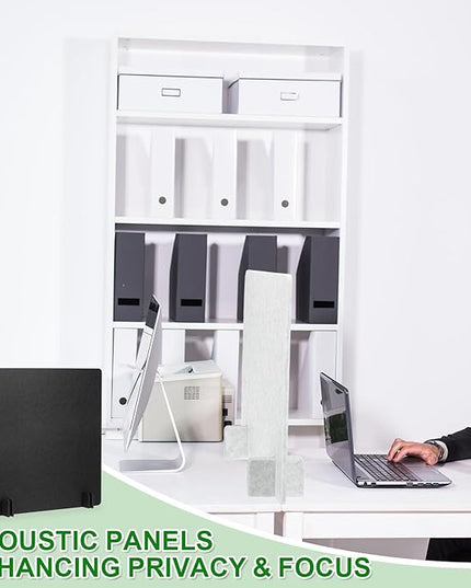 PATIKIL Desk Dividers 24" x 24", 4 Pack Desk Privacy Panel Freestanding Noise Reducing Partition Acoustic Panel with 4Pcs Support Feet for Testing Office Home Library, Black Style B