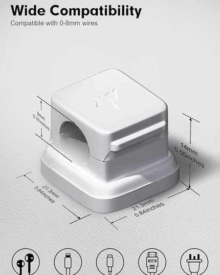 8 Pack Cord Organizer Magnetic Cable Clips Adhesive Cable Management Phone Wire Holder Keeper Organizer for Home Office Desk Car Nightstand, White