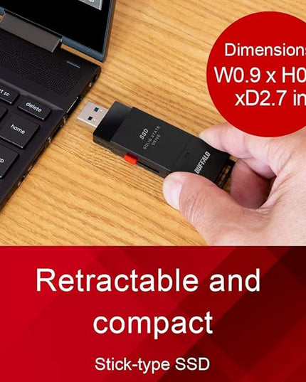 BUFFALO External SSD 2TB - Up to 600MB/s - USB-C - USB-A - USB 3.2 Gen 2 (Compatible with PS4 / PS5 / Windows/Mac) - External Solid State Drive Stick - ‎‎SSD-PUT2.0U3B