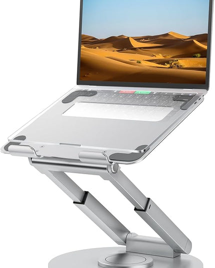 tounee Telescopic Laptop Stand for Desk with 360° Swivel Base, Sit to Stand, Height Adjustable, Portable Riser Holder for Good Posture, Compatible with All Laptops 10-17"-Silver