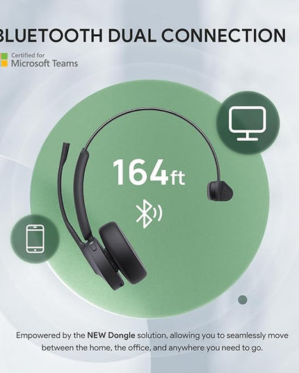 Yealink BH70 Mono UC Wireless Bluetooth Headset with Microphone for Work, up to 35h Talking Battery Life, 3-Mic Noise Cancellation, 91g Lightweight Work Headsets for Open Office, USB-C to A